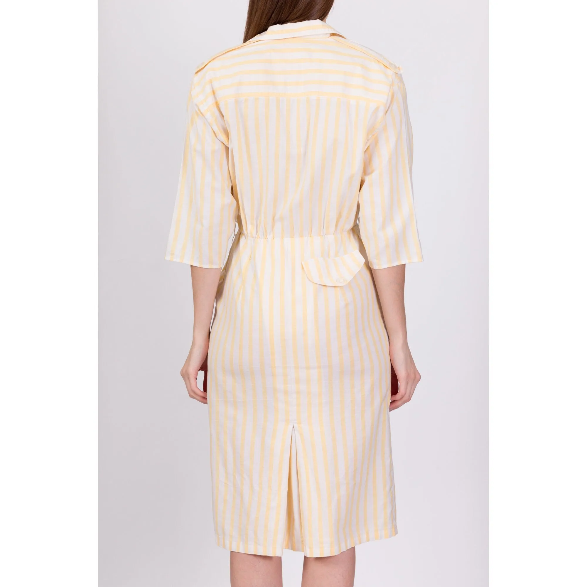 80s Yellow & White Striped Shirtdress - Small