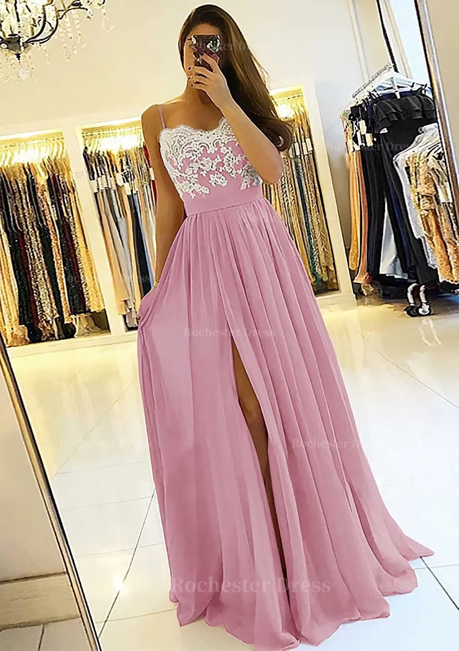 A-line/Princess Sweetheart Sleeveless Long/Floor-Length Chiffon Prom Dress With Split Appliqued