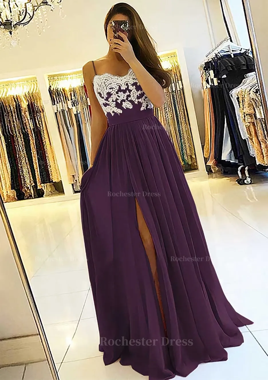 A-line/Princess Sweetheart Sleeveless Long/Floor-Length Chiffon Prom Dress With Split Appliqued