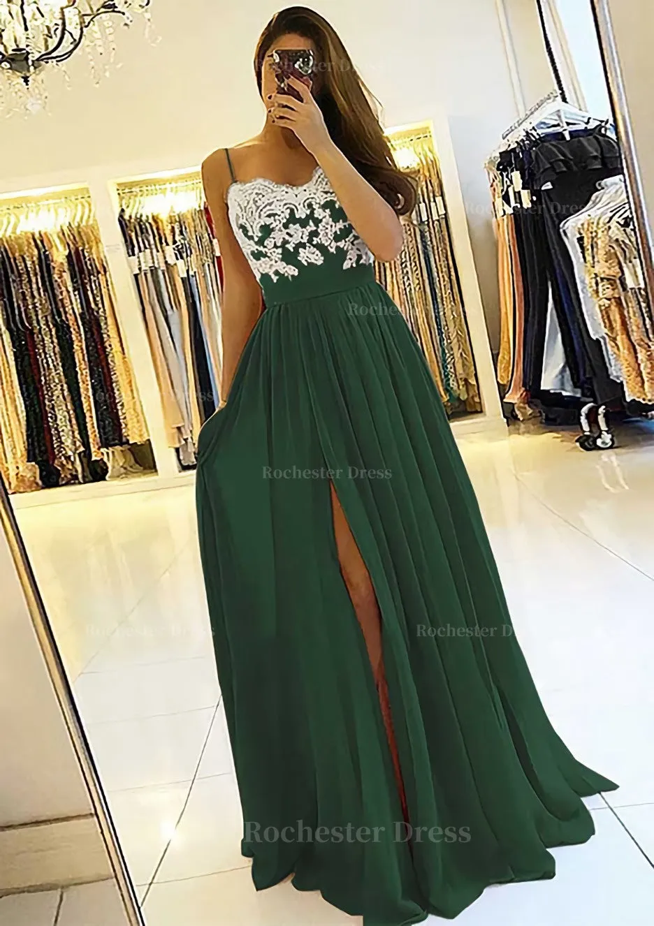 A-line/Princess Sweetheart Sleeveless Long/Floor-Length Chiffon Prom Dress With Split Appliqued