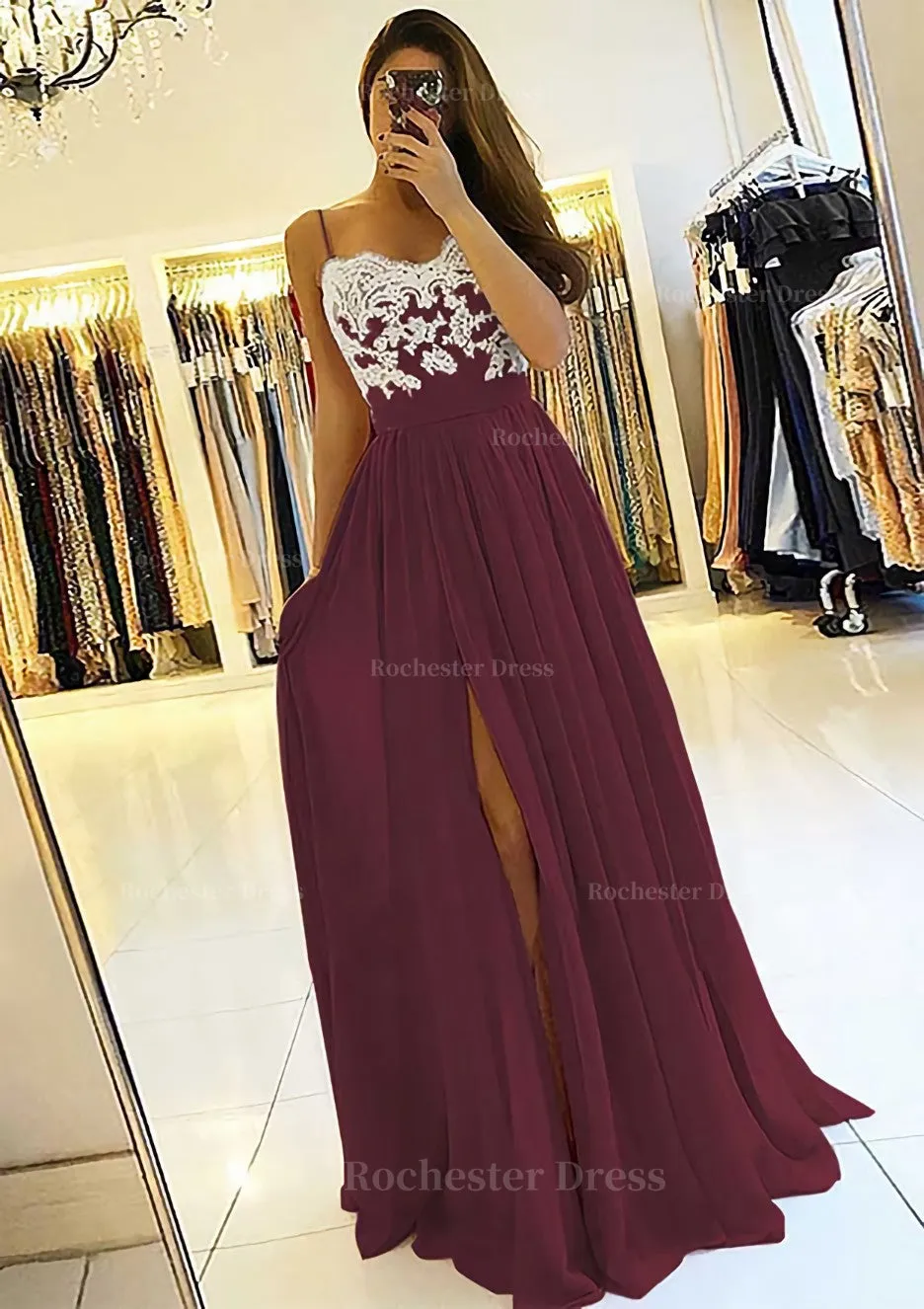 A-line/Princess Sweetheart Sleeveless Long/Floor-Length Chiffon Prom Dress With Split Appliqued