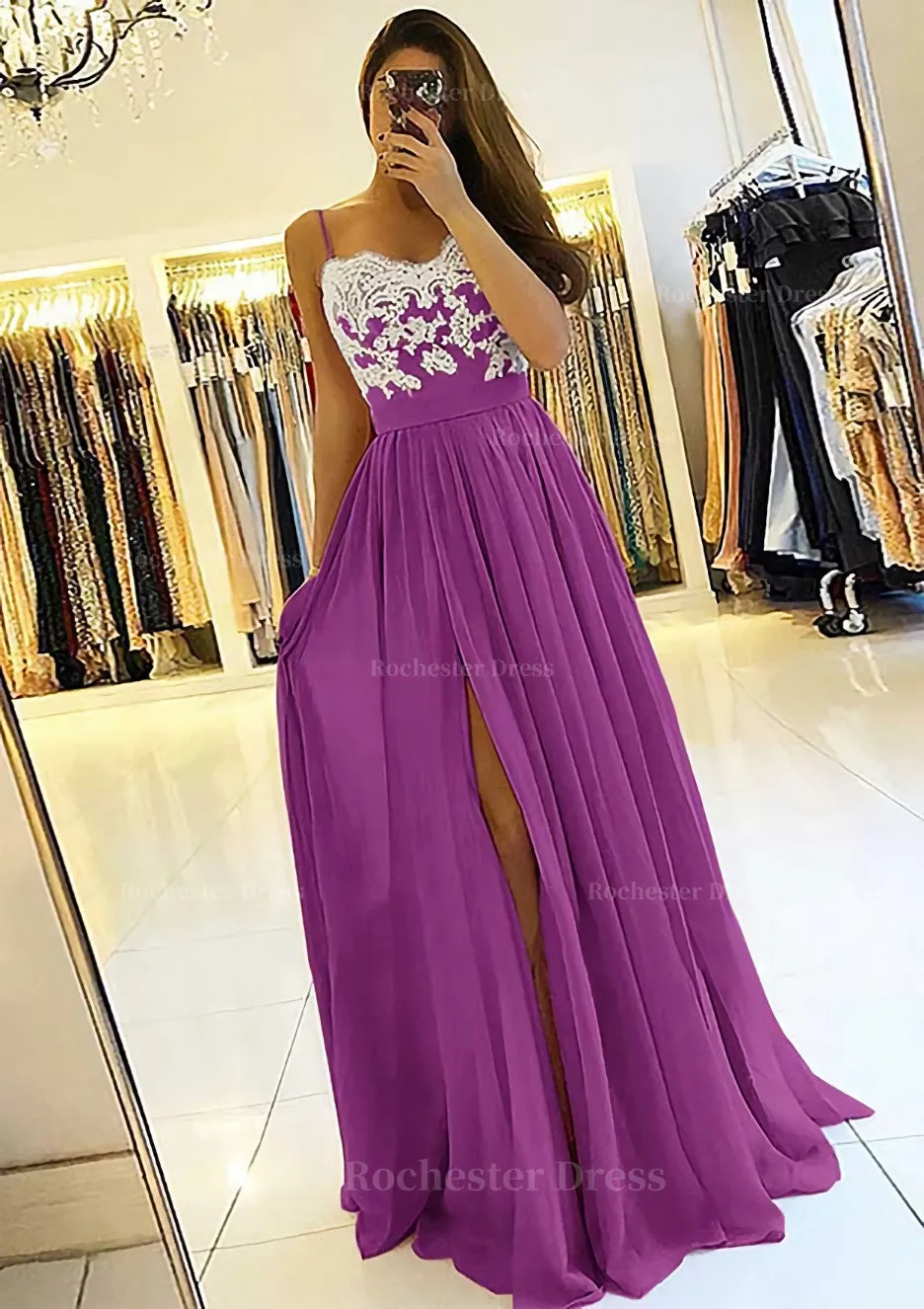 A-line/Princess Sweetheart Sleeveless Long/Floor-Length Chiffon Prom Dress With Split Appliqued