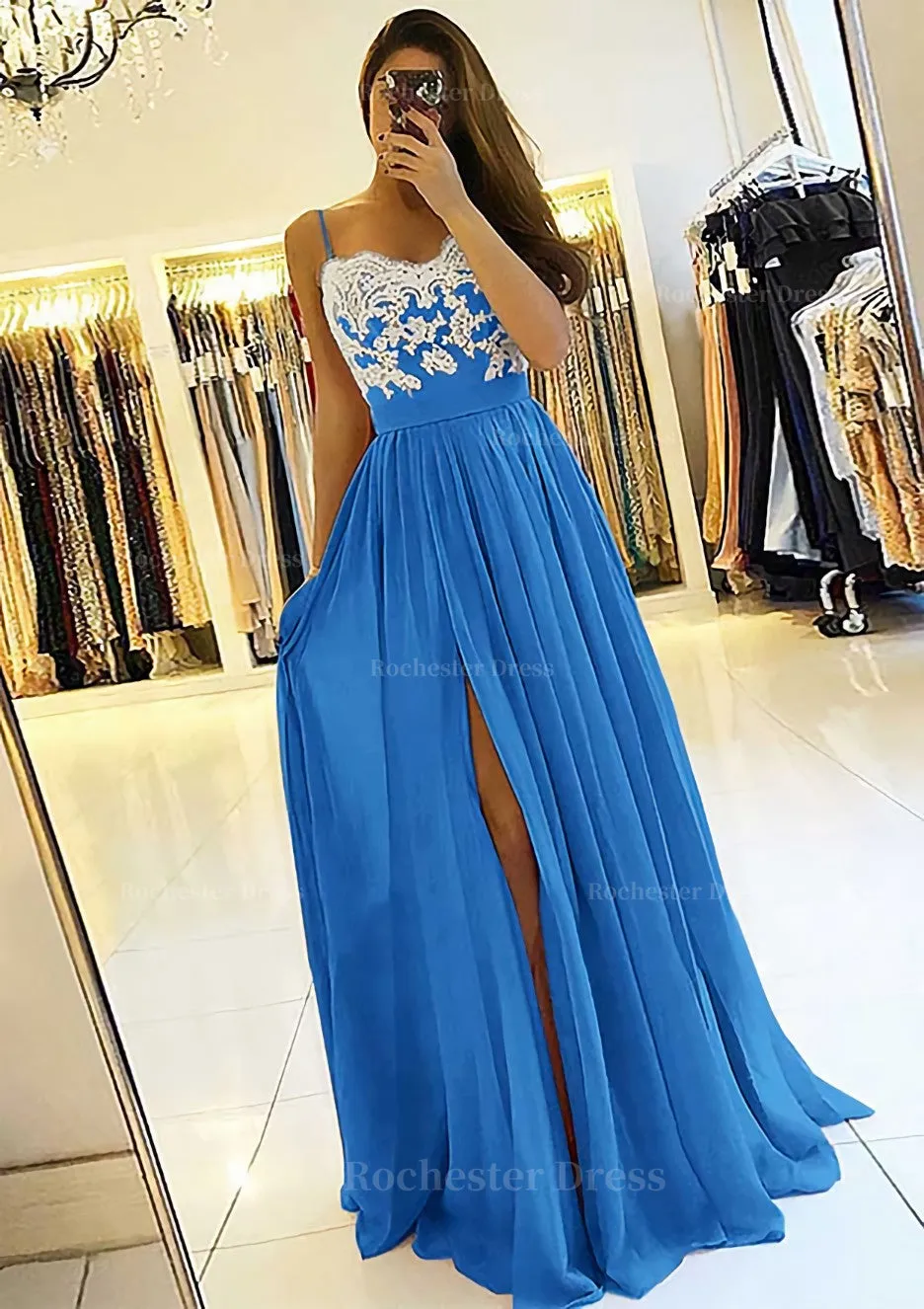 A-line/Princess Sweetheart Sleeveless Long/Floor-Length Chiffon Prom Dress With Split Appliqued