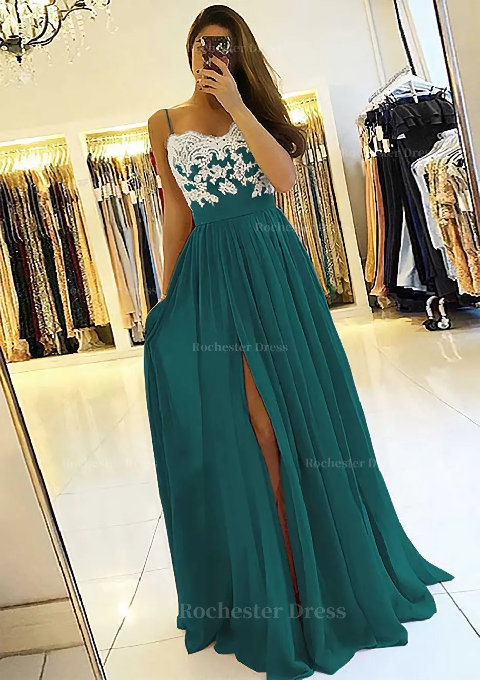 A-line/Princess Sweetheart Sleeveless Long/Floor-Length Chiffon Prom Dress With Split Appliqued