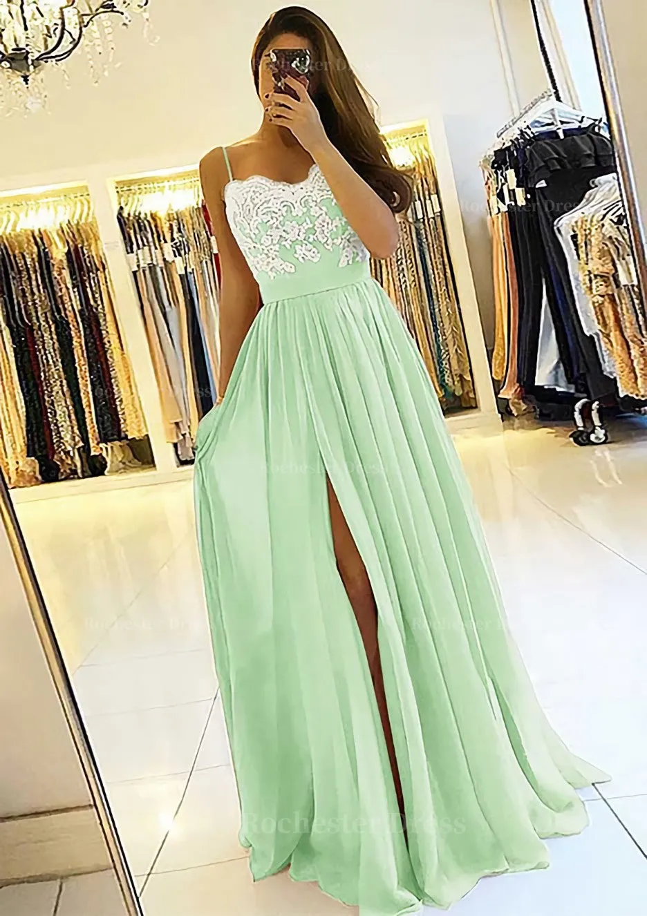 A-line/Princess Sweetheart Sleeveless Long/Floor-Length Chiffon Prom Dress With Split Appliqued