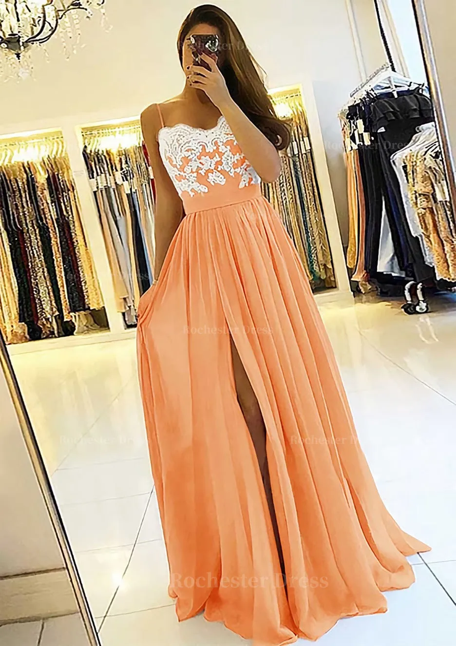 A-line/Princess Sweetheart Sleeveless Long/Floor-Length Chiffon Prom Dress With Split Appliqued