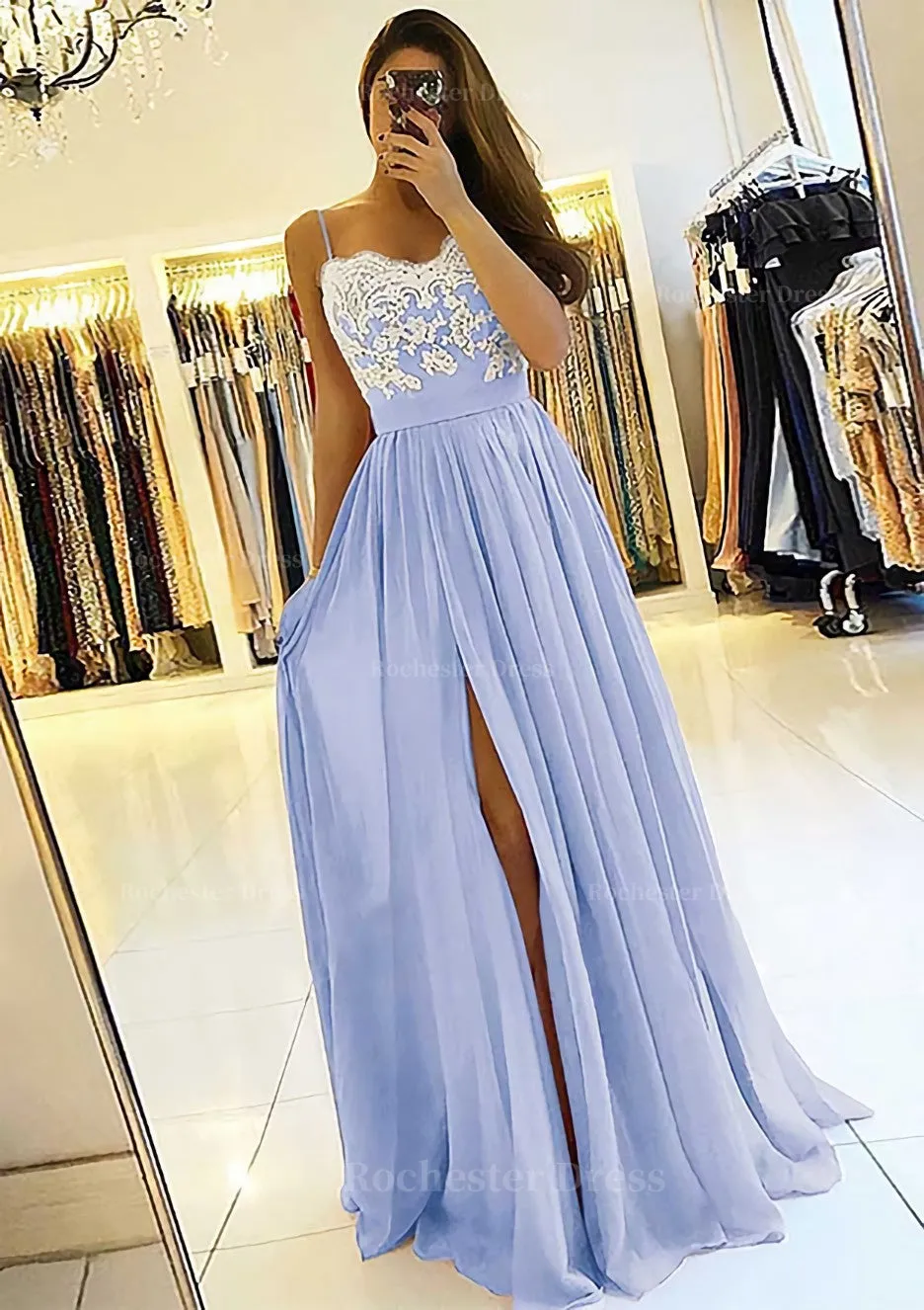 A-line/Princess Sweetheart Sleeveless Long/Floor-Length Chiffon Prom Dress With Split Appliqued