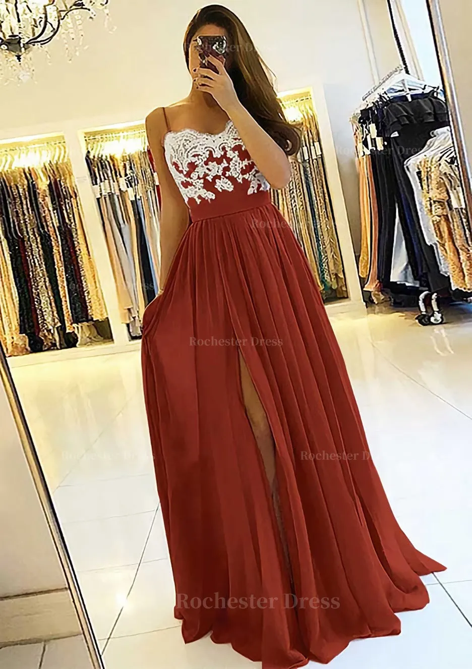A-line/Princess Sweetheart Sleeveless Long/Floor-Length Chiffon Prom Dress With Split Appliqued