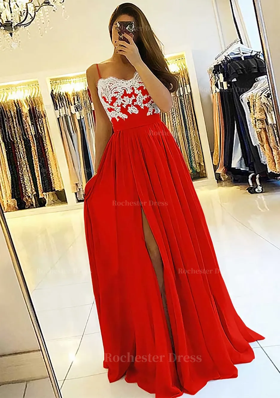 A-line/Princess Sweetheart Sleeveless Long/Floor-Length Chiffon Prom Dress With Split Appliqued