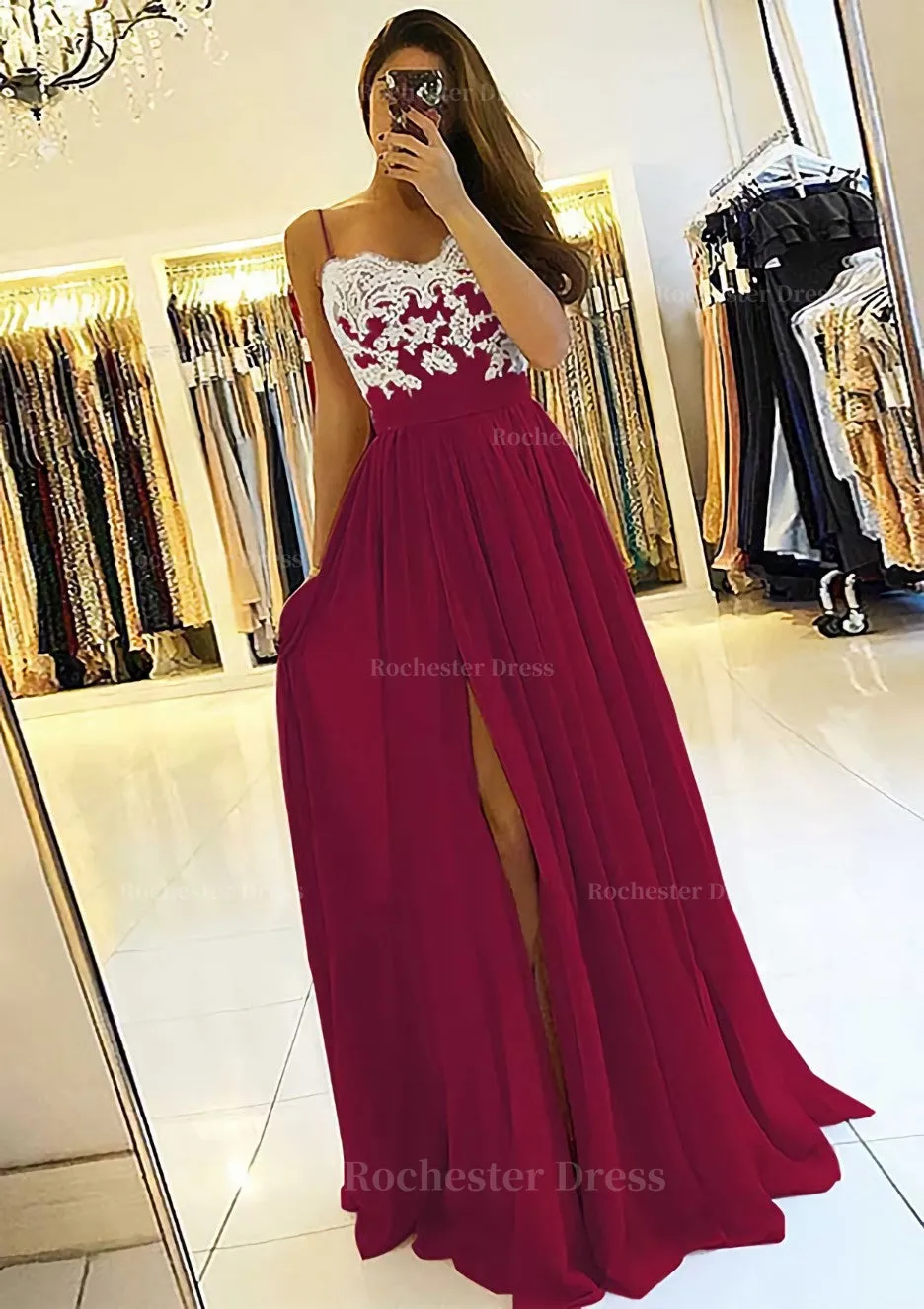 A-line/Princess Sweetheart Sleeveless Long/Floor-Length Chiffon Prom Dress With Split Appliqued