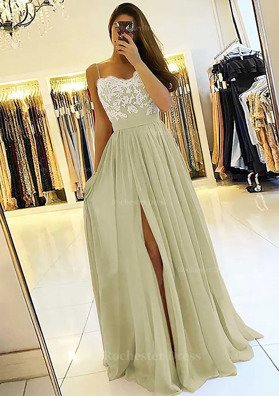 A-line/Princess Sweetheart Sleeveless Long/Floor-Length Chiffon Prom Dress With Split Appliqued