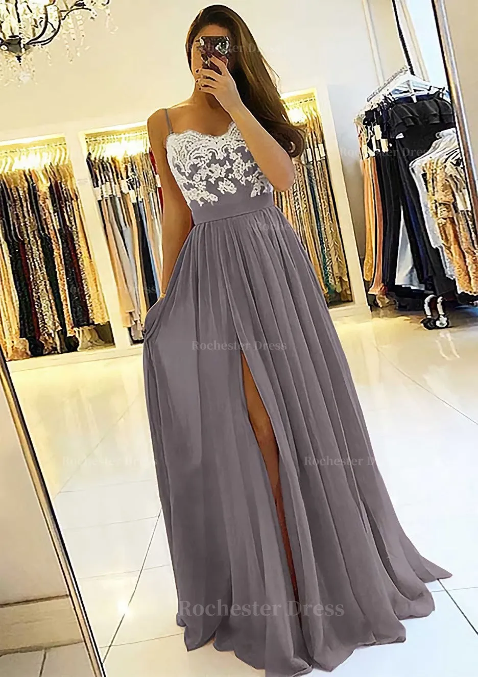 A-line/Princess Sweetheart Sleeveless Long/Floor-Length Chiffon Prom Dress With Split Appliqued