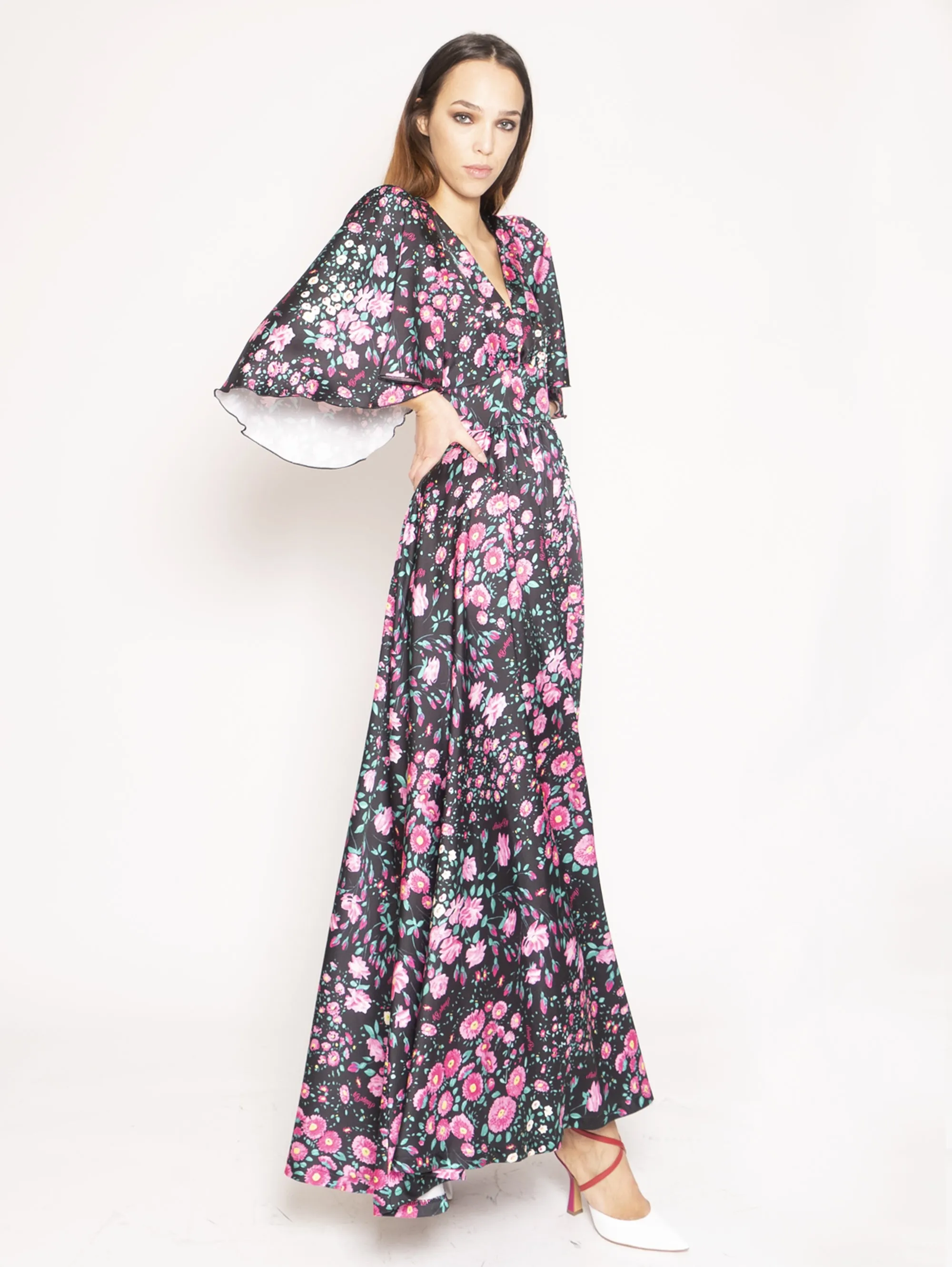 Abito lungo wrap Garden Black Fuxy