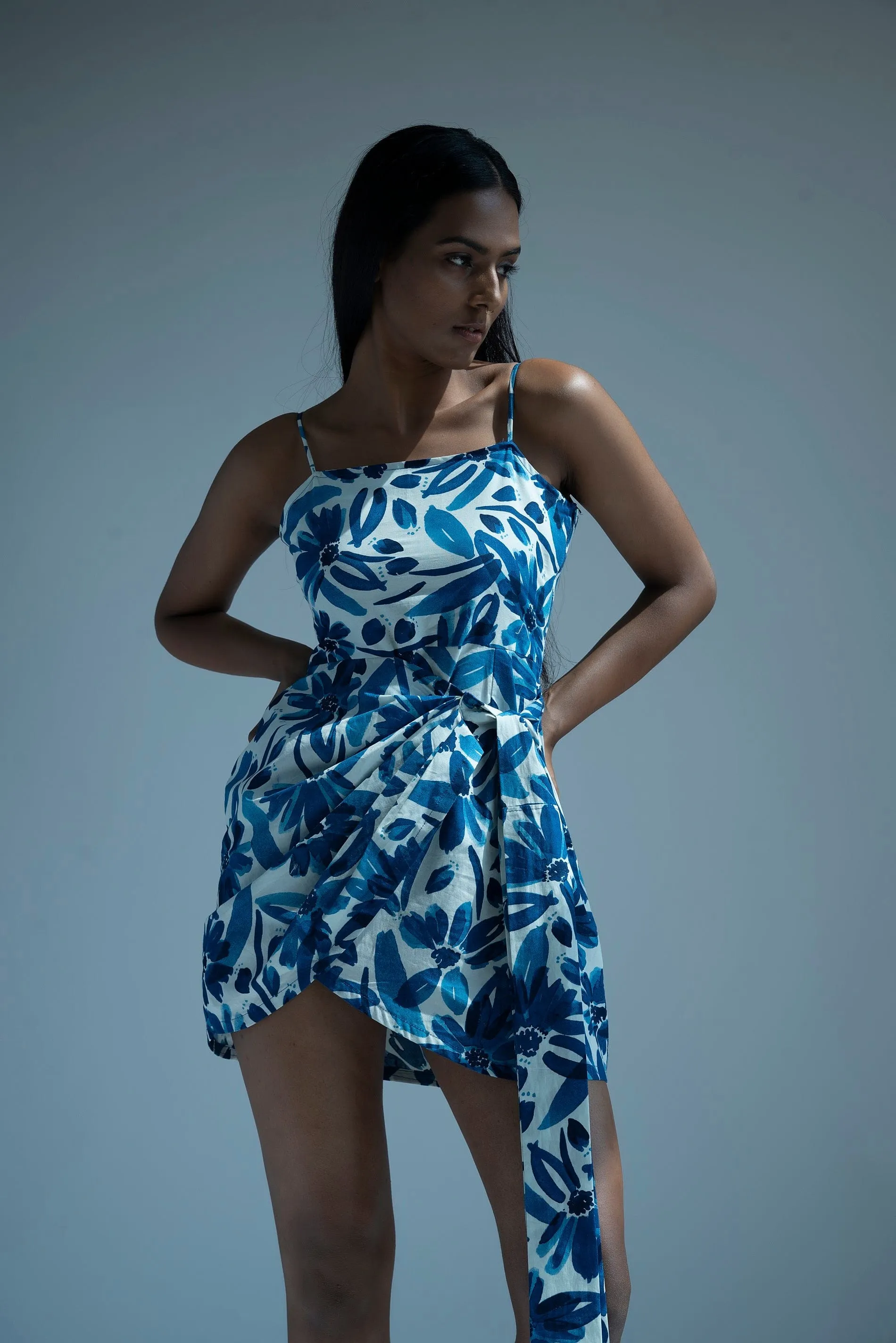Abstract Blue Midi Dress