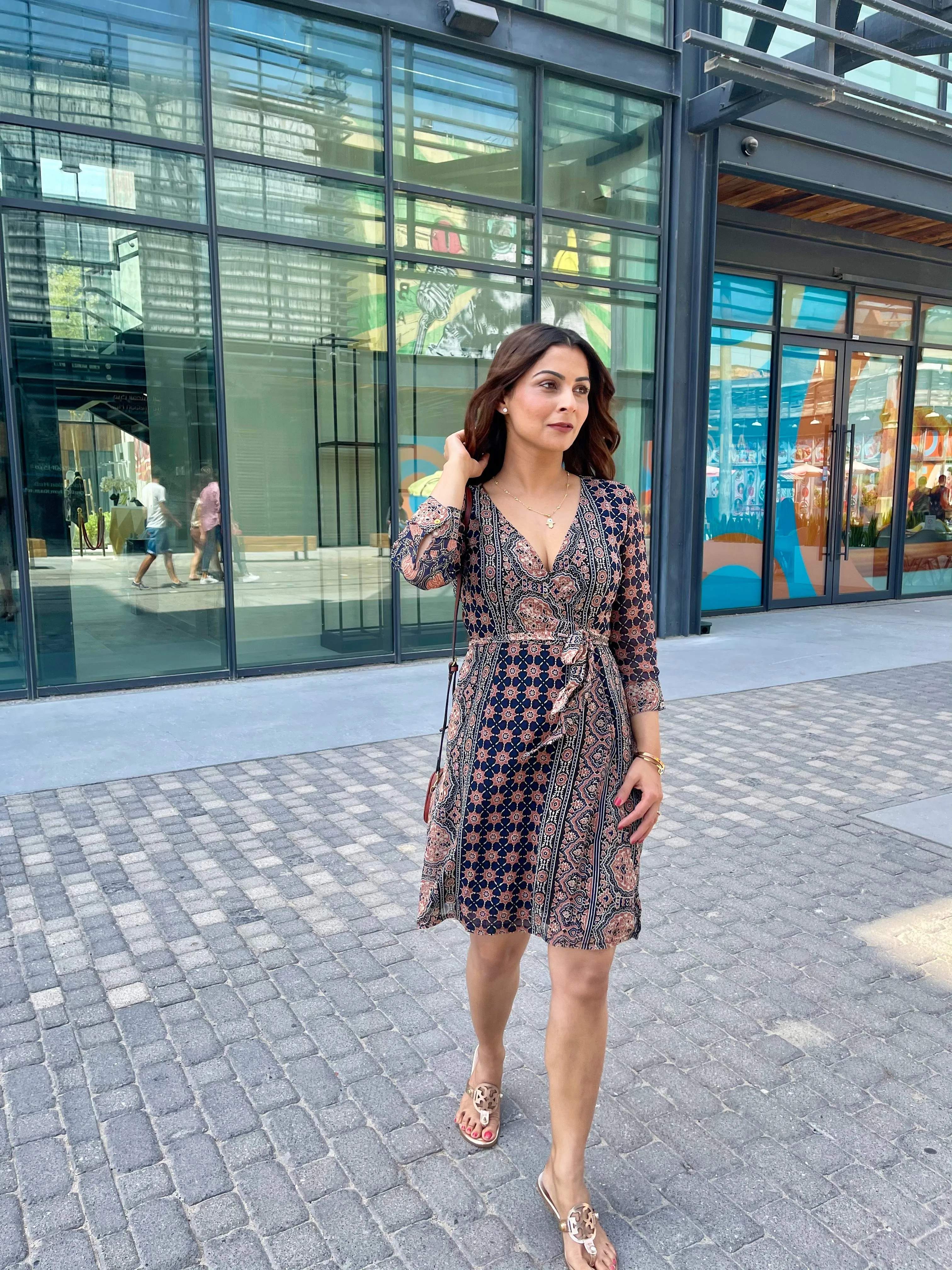 Abstract Print Wrap Dress