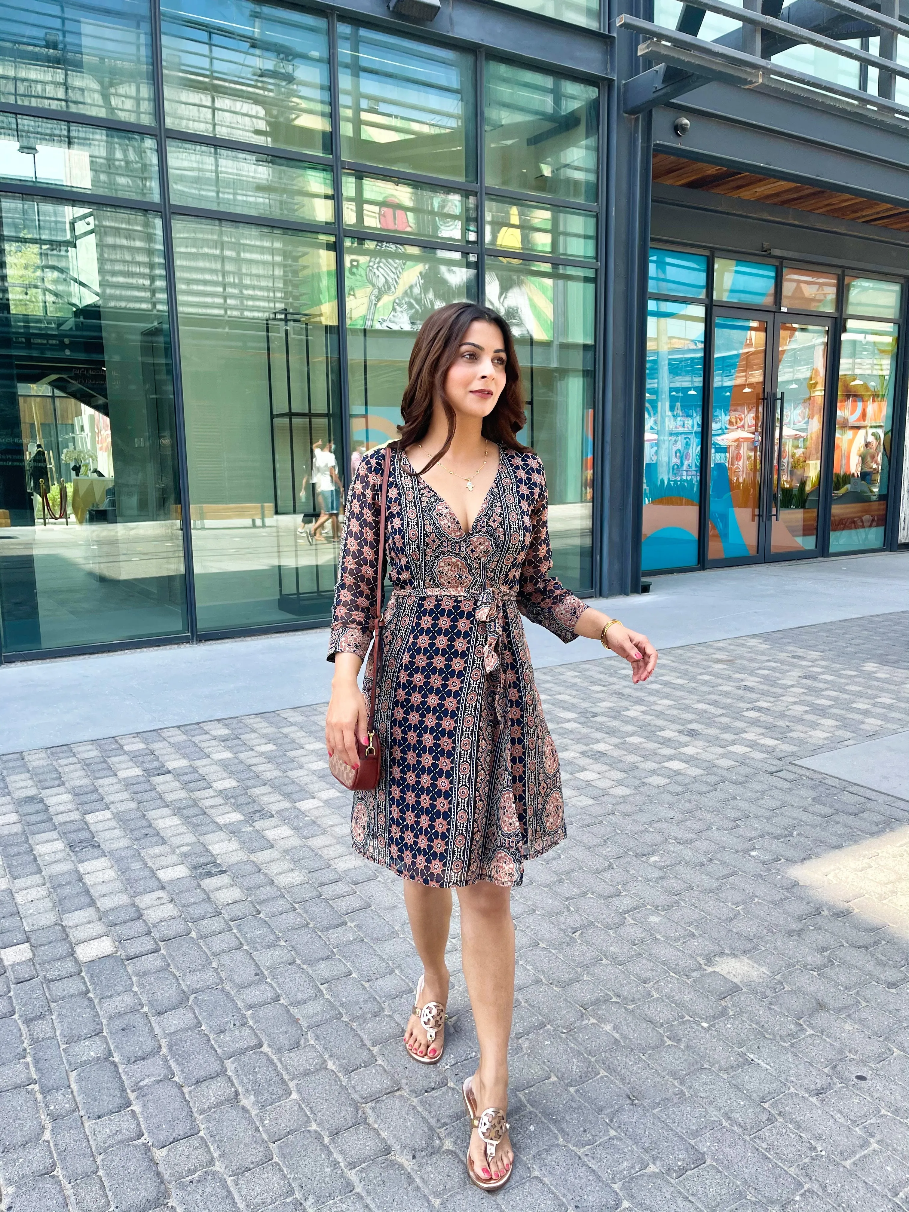 Abstract Print Wrap Dress