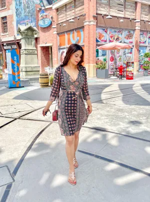 Abstract Print Wrap Dress