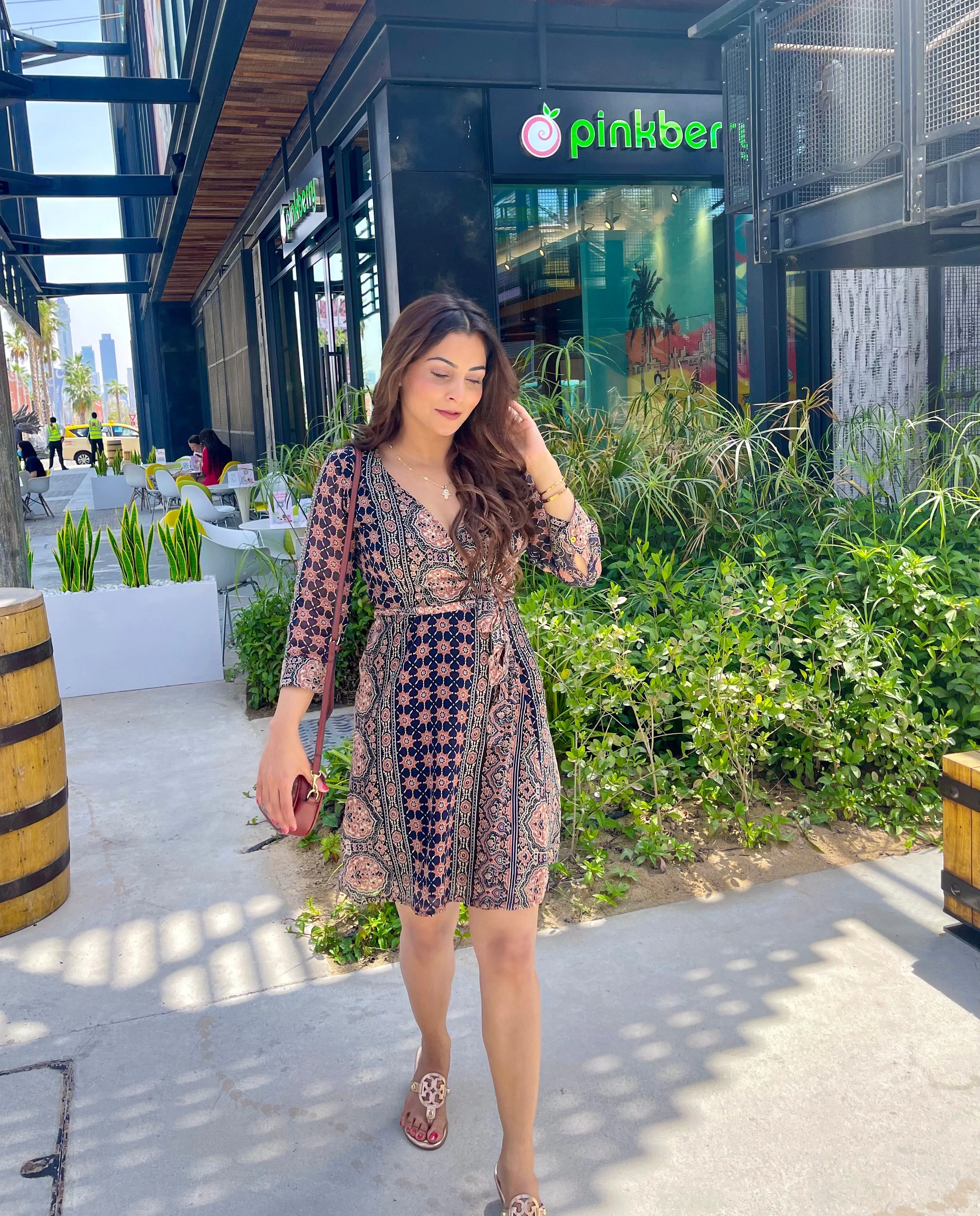 Abstract Print Wrap Dress