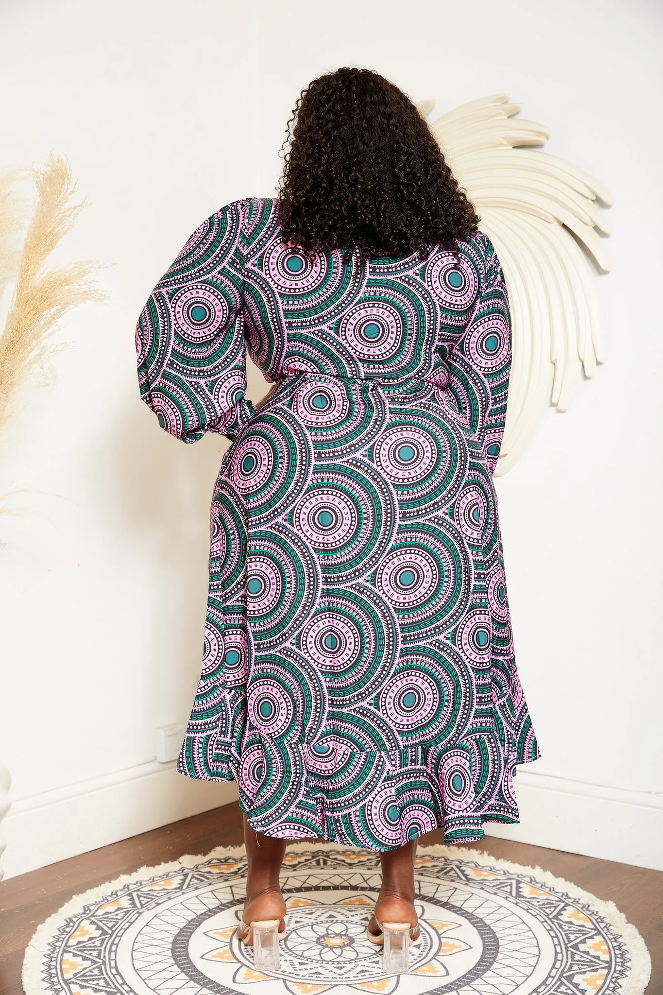 African Print Silk High Low Midi Wrap Dress - Masali