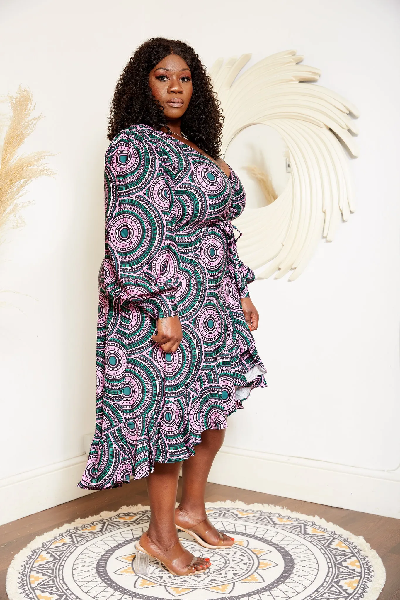 African Print Silk High Low Midi Wrap Dress - Masali