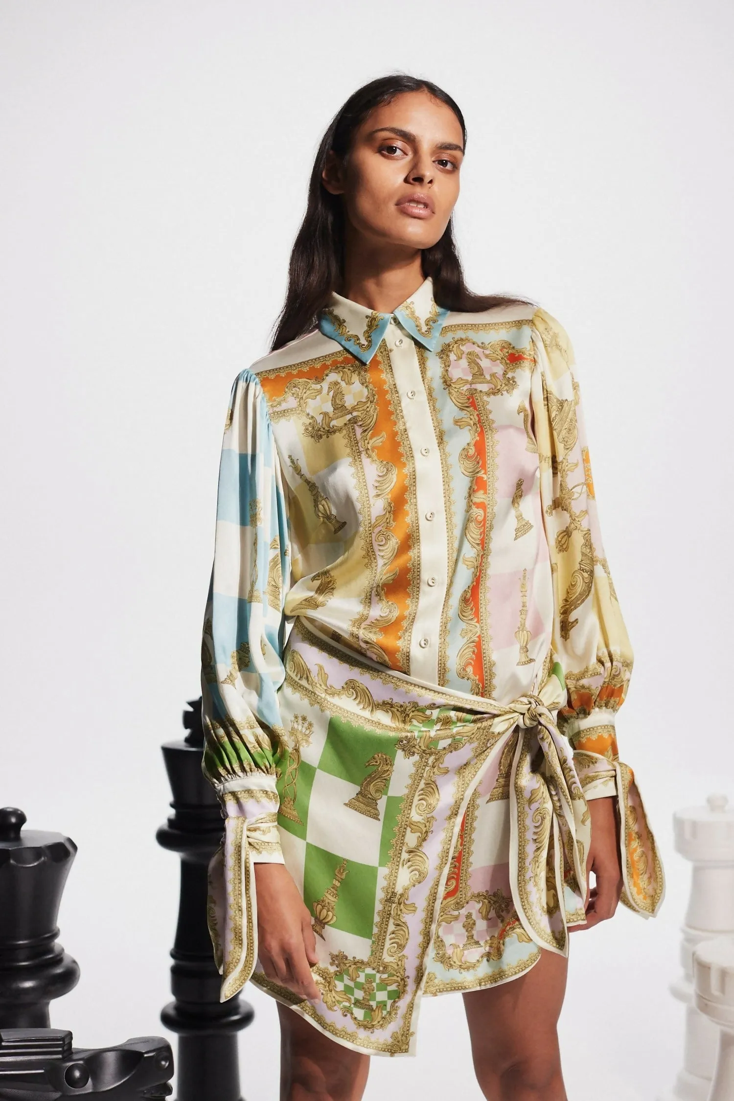 Alemais Checkmate Silk Mini Dress In Multi