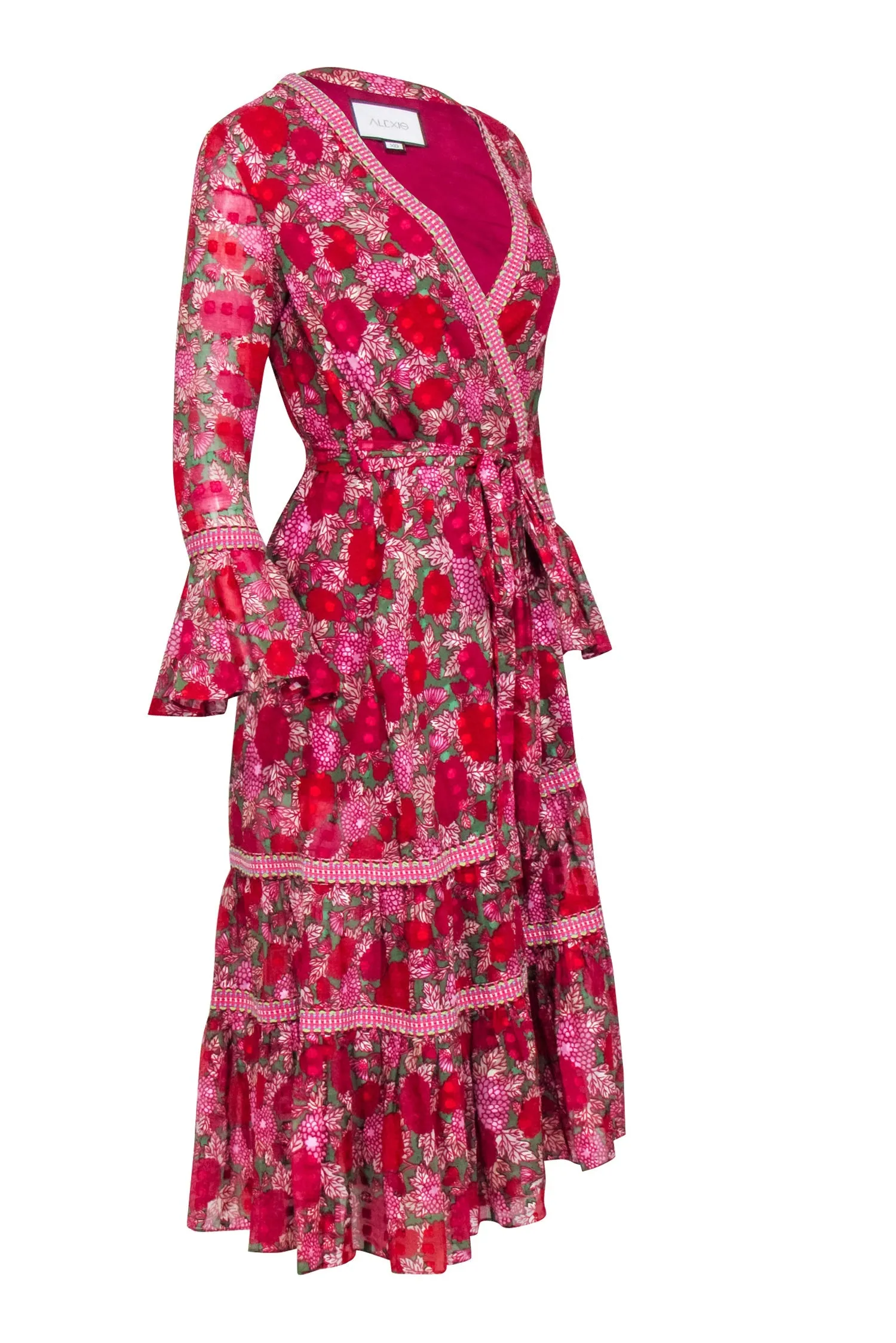 Alexis - Pink & Green Floral Wrap Dress Sz XS