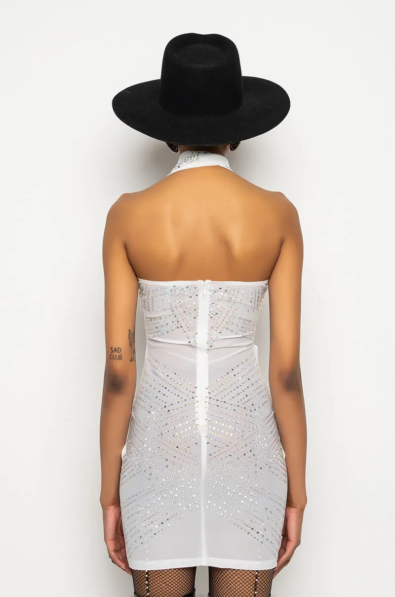 ALL WRAPPED UP RHINESTONE MINI DRESS