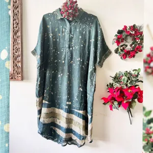 Amrita Freedom Shirt Dress -Green Kota Doria