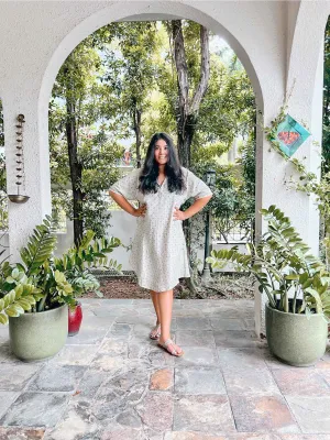 Amrita Freedom Shirt Dress -Monochrome Dots Ajrakh Blockprinted on Khadi