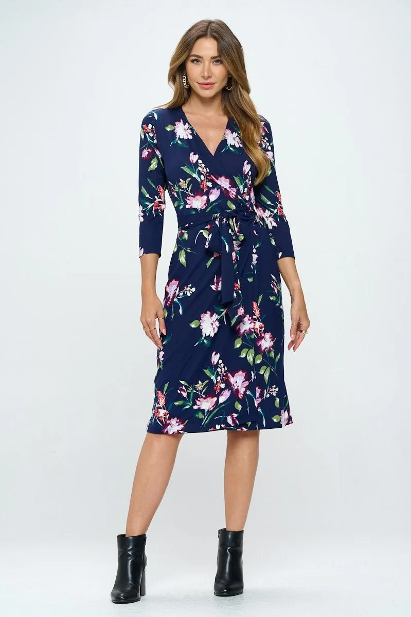 Angie V-Neck Wrap Dress With Tie