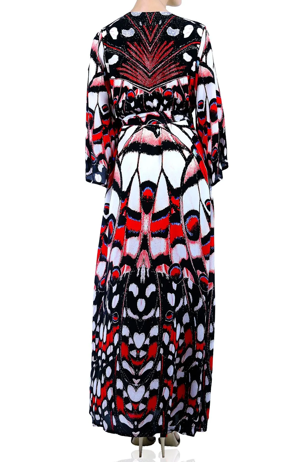 Annabella Butterfly Print Full Length Wrap Dress