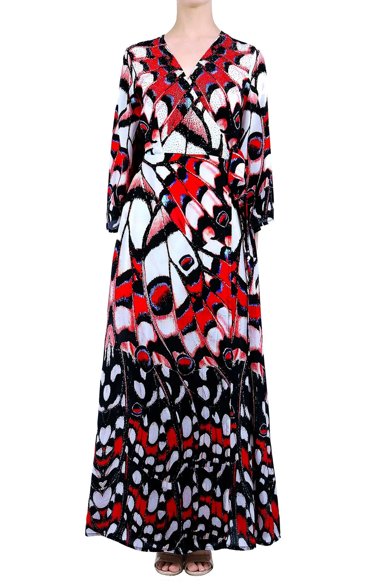 Annabella Butterfly Print Full Length Wrap Dress