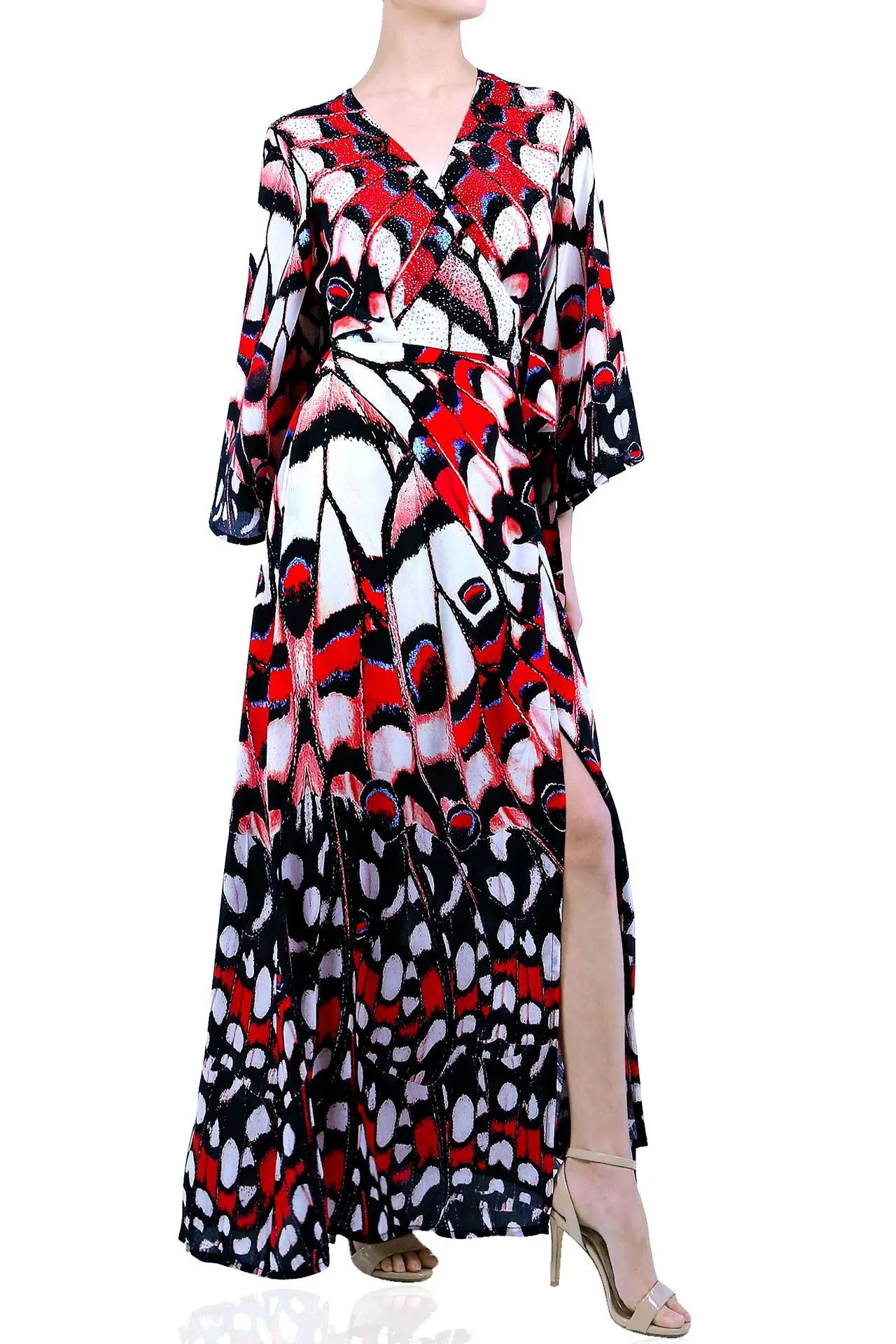 Annabella Butterfly Print Full Length Wrap Dress
