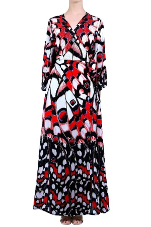 Annabella Butterfly Print Full Length Wrap Dress