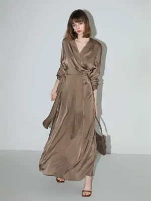Antique Brown Satin Wrap Dress
