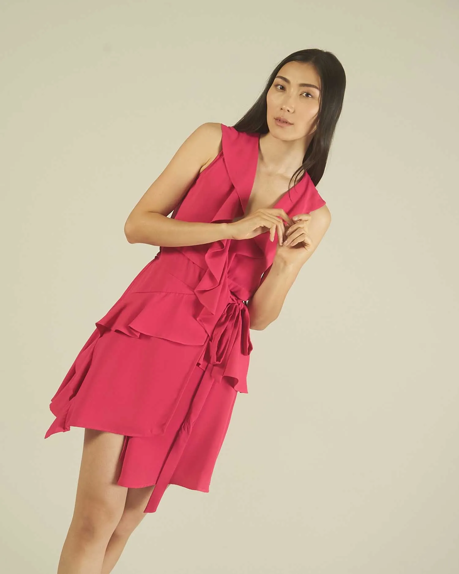 ASYMMETRIC DRESS WITH ROUCHES