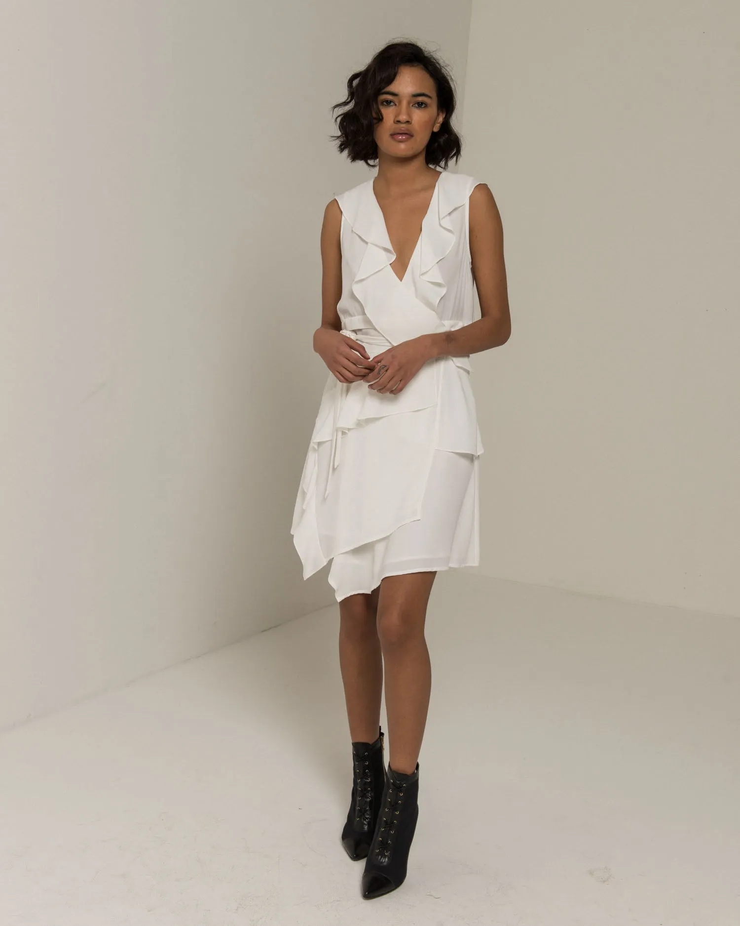 ASYMMETRIC DRESS WITH ROUCHES