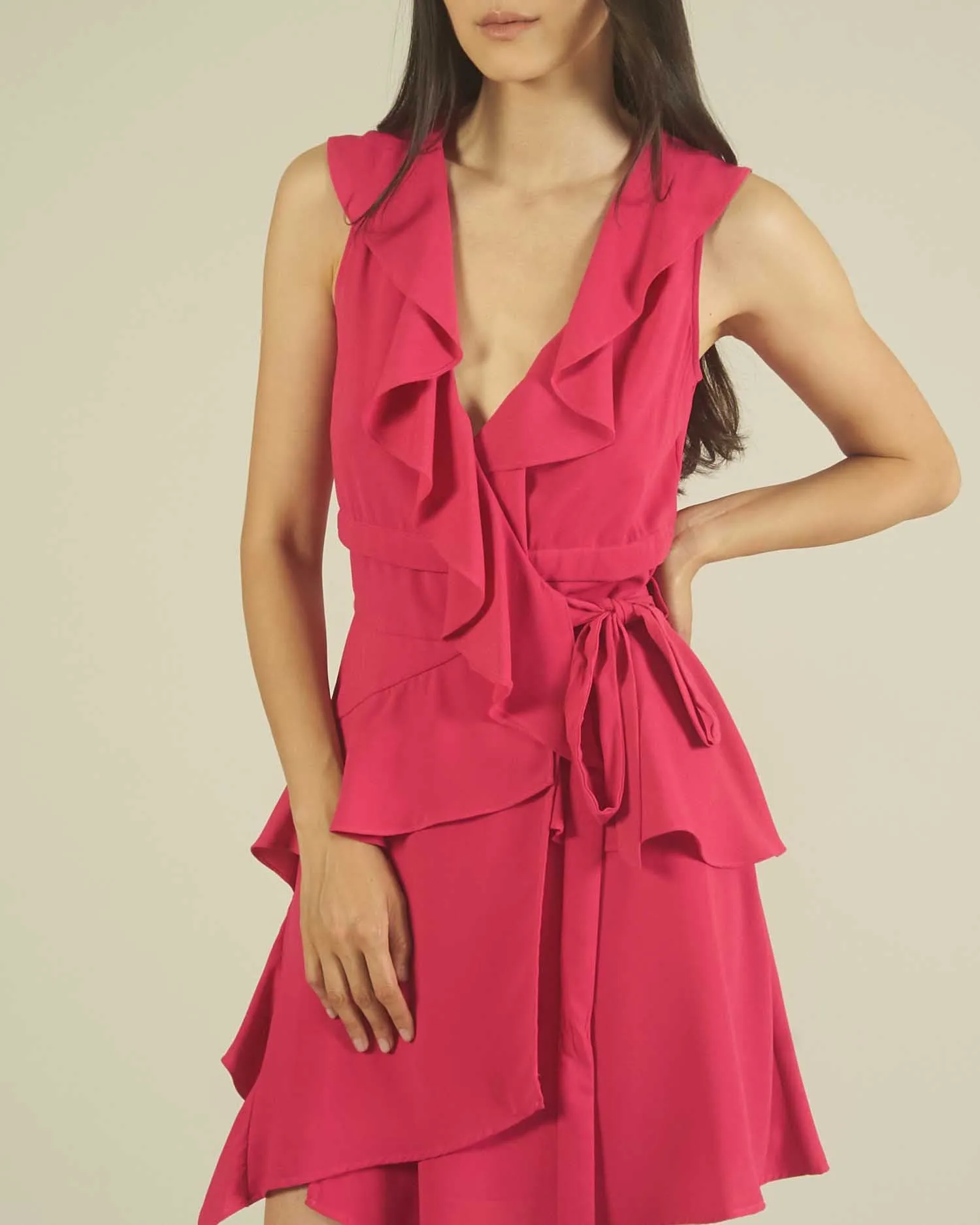 ASYMMETRIC DRESS WITH ROUCHES