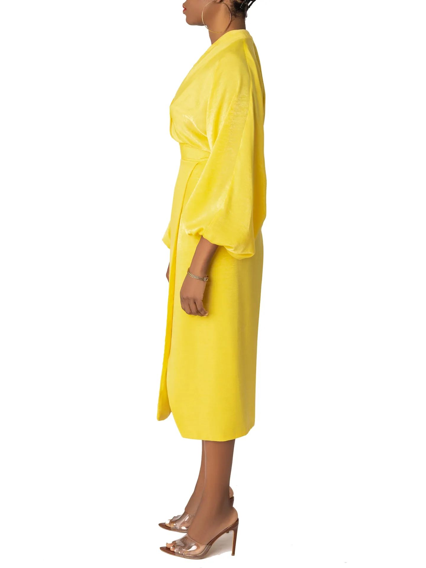 “Aurelia” Yellow Faux Wrap Dress