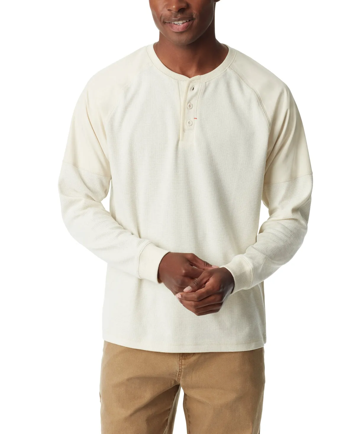 BASS OUTDOOR Mens Thermal Raglan Sleeve Henley Shirt Antique White 2XL