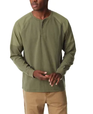 BASS OUTDOOR Mens Thermal Raglan Sleeve Henley Shirt Deep Lechen Green Large