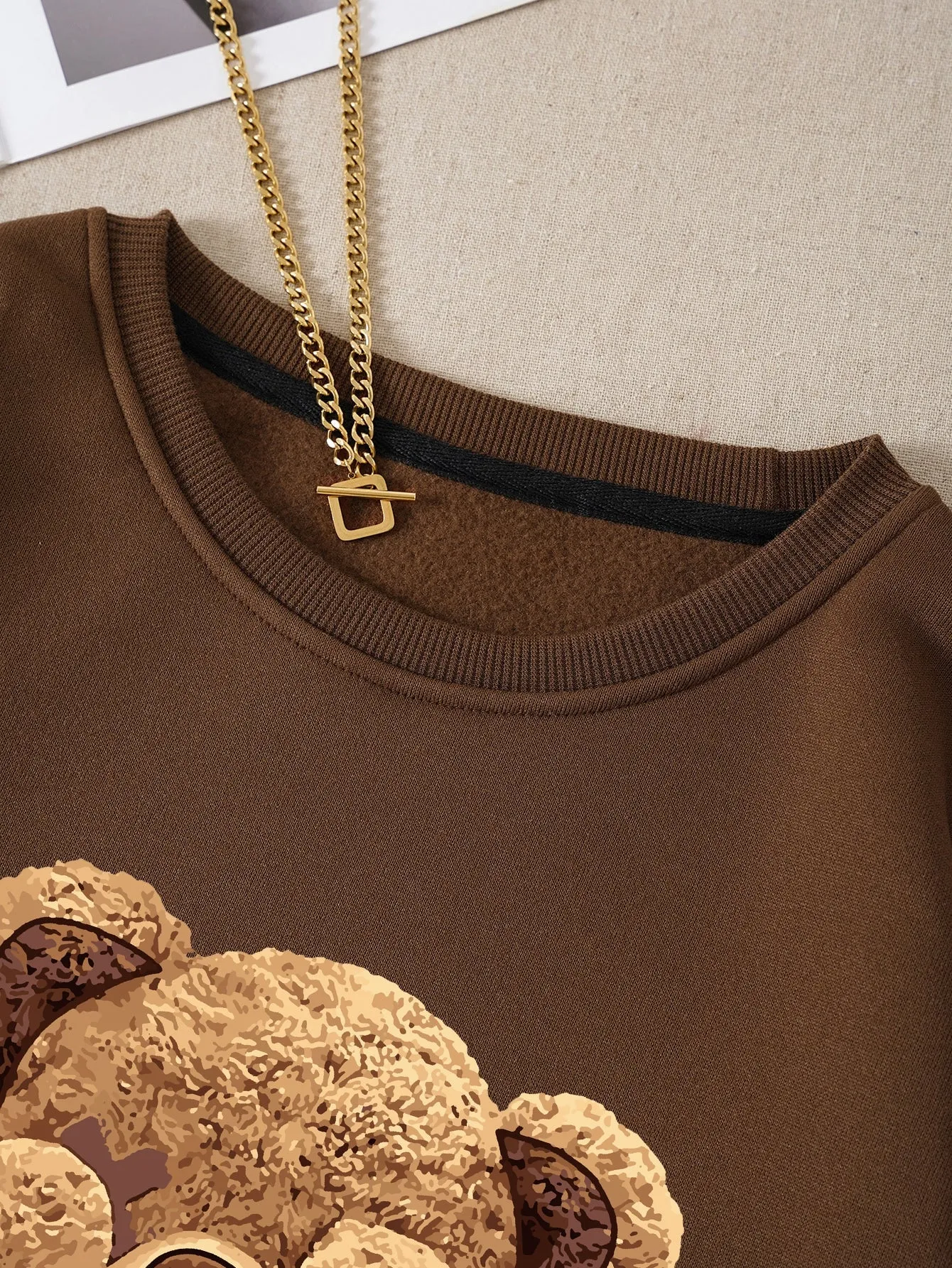 Bear And Letter Graphic Thermal Lined Sweatshirt FW23