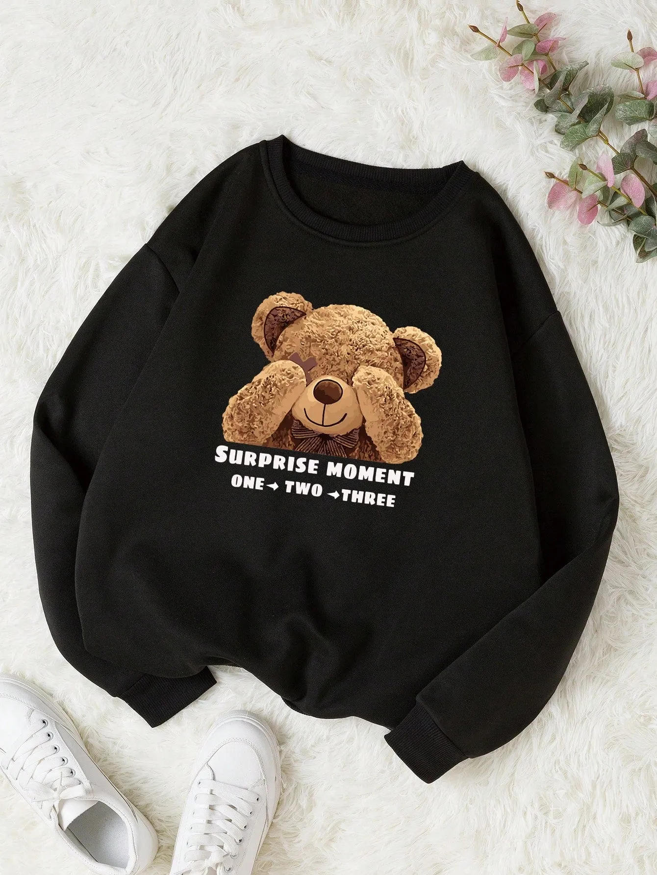 Bear And Letter Graphic Thermal Lined Sweatshirt FW23