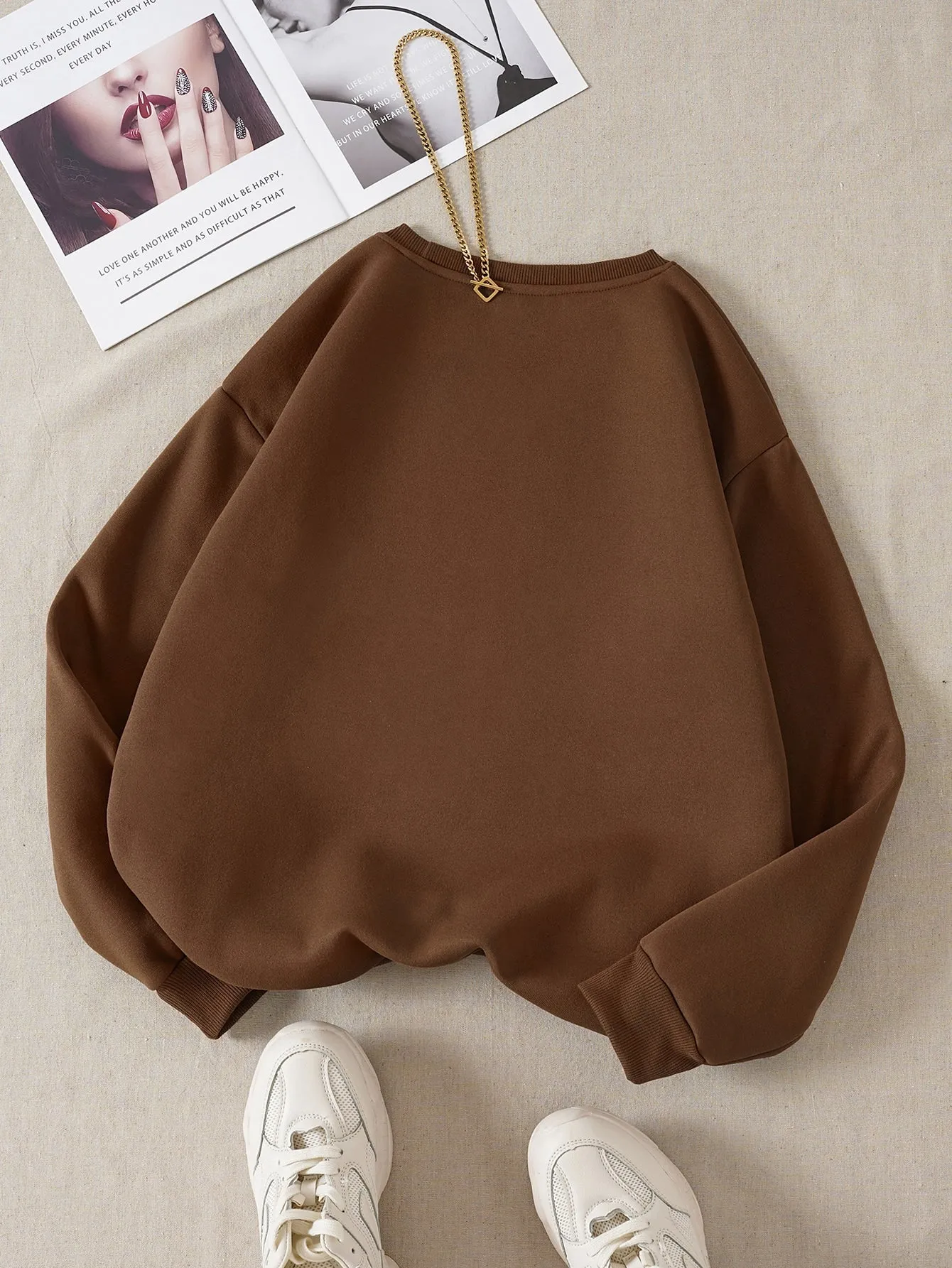 Bear And Letter Graphic Thermal Lined Sweatshirt FW23