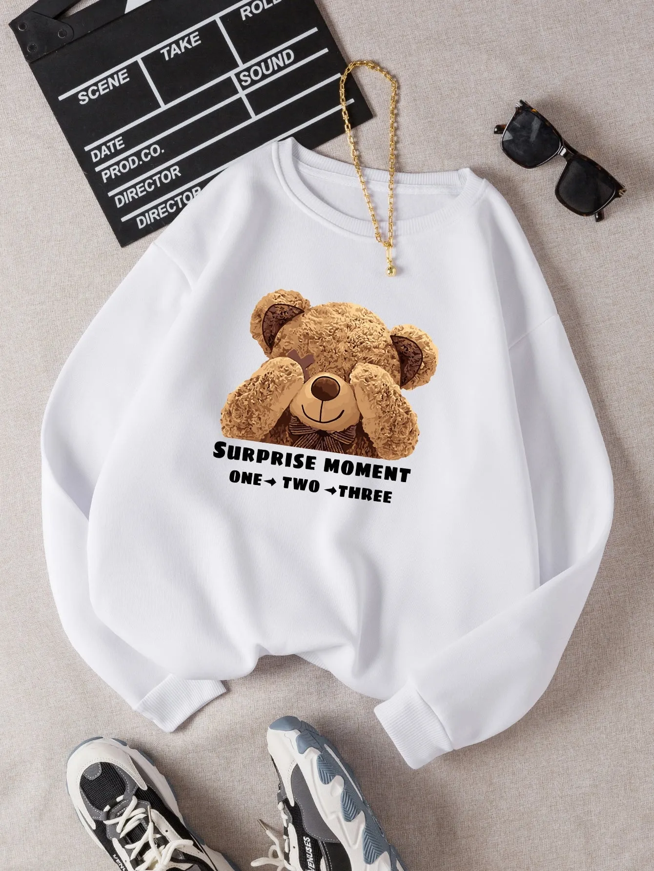 Bear And Letter Graphic Thermal Lined Sweatshirt FW23