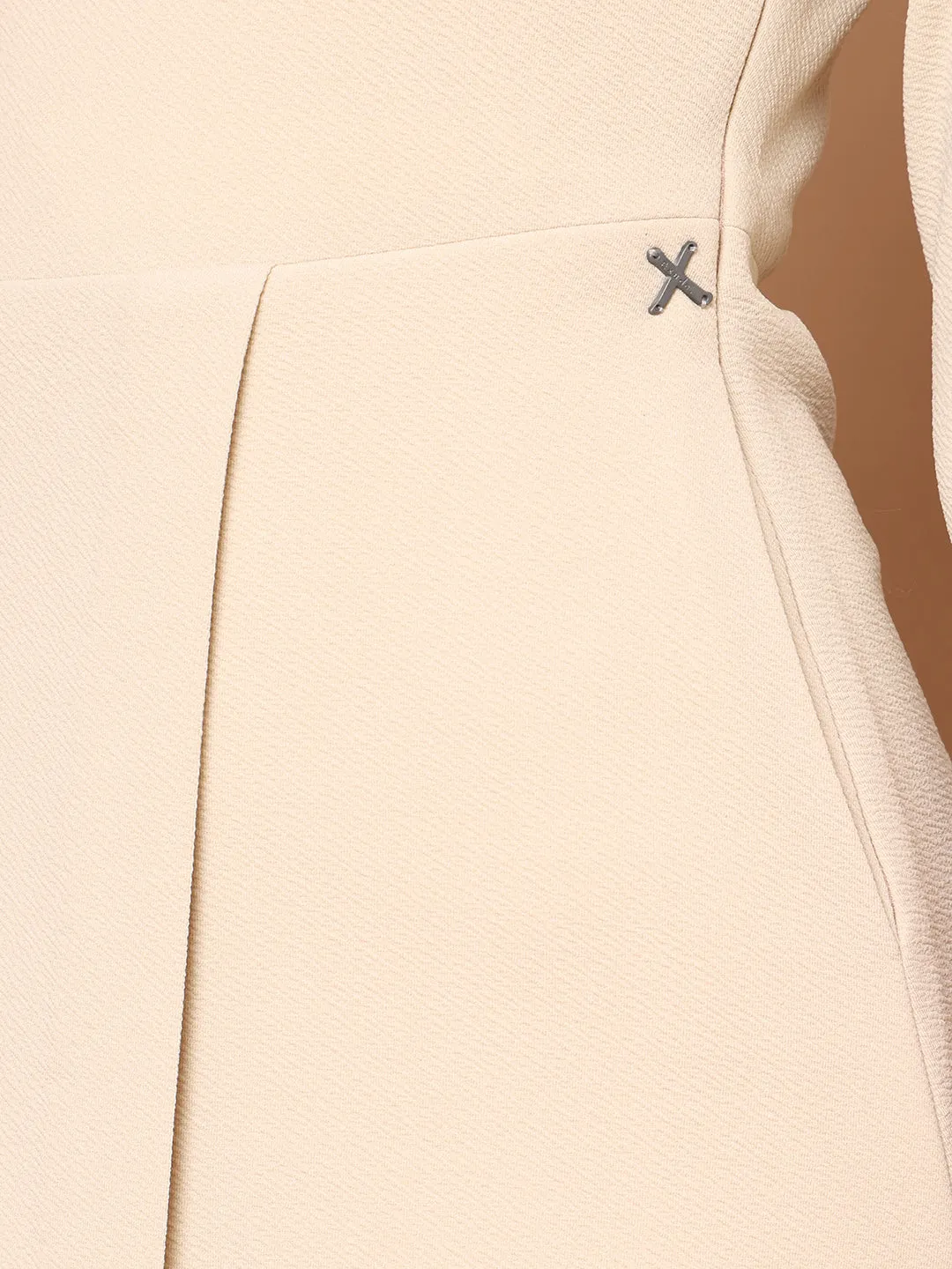 Beige Blended Urban Elegance Wrap Dress With Sleeves