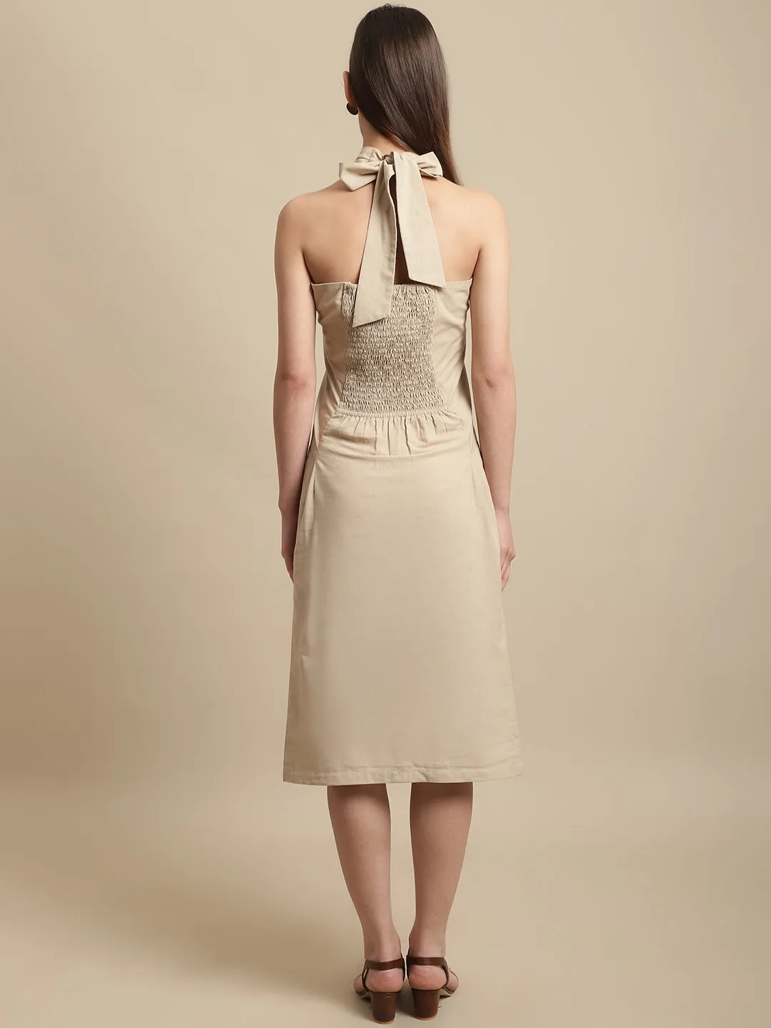 Beige Neck Wrap Dress