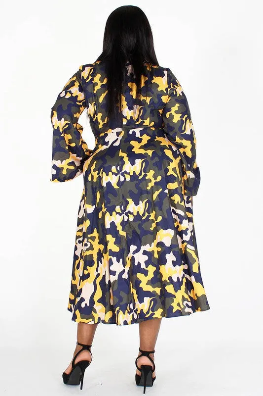 Bell Sleeve Wrap Camouflage Dress
