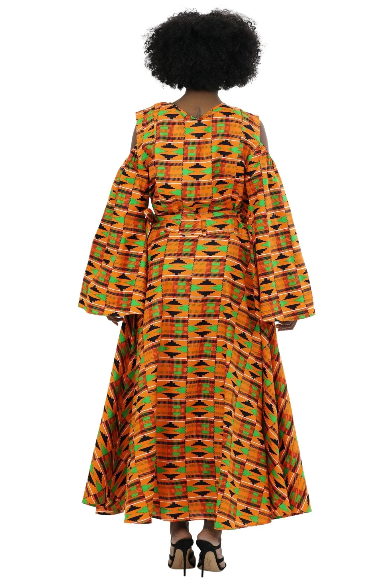 Bell Sleeves African Print Wrap Dress 1918