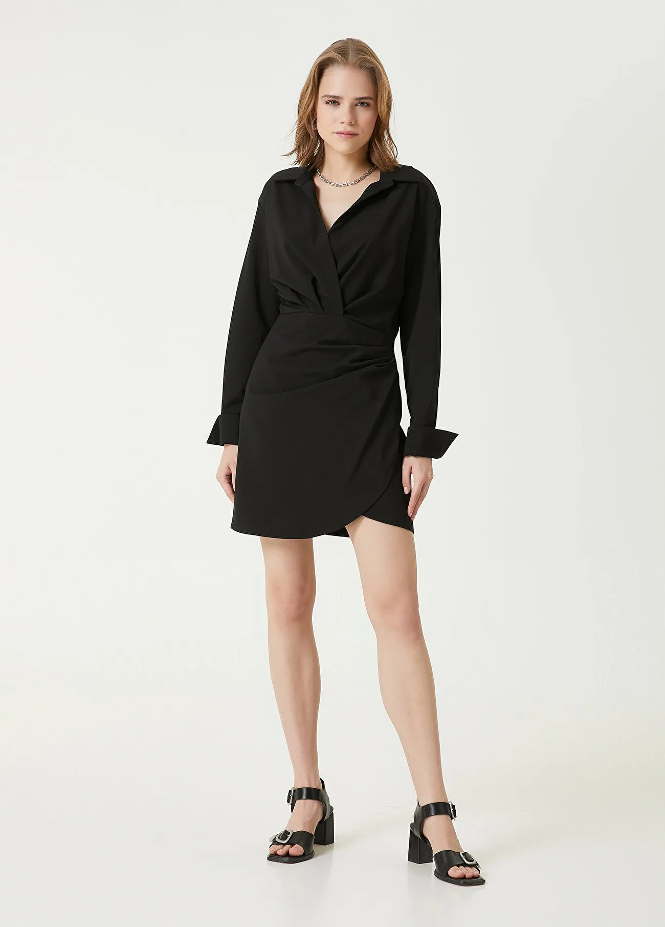Beymen Club V-Neck Wrap Mini Dress Black